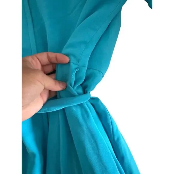 Celebrate DB Studio Teal Chiffon Long Sleeve V-Neck Dress SZ 14 Bridesmaid Gown - Picture 12 of 13